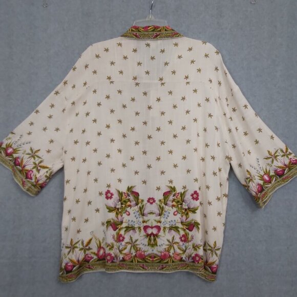 Max Studio | NWT Floral Print Short Sleeve Blouse Ecru | Size S - Picture 6 of 12